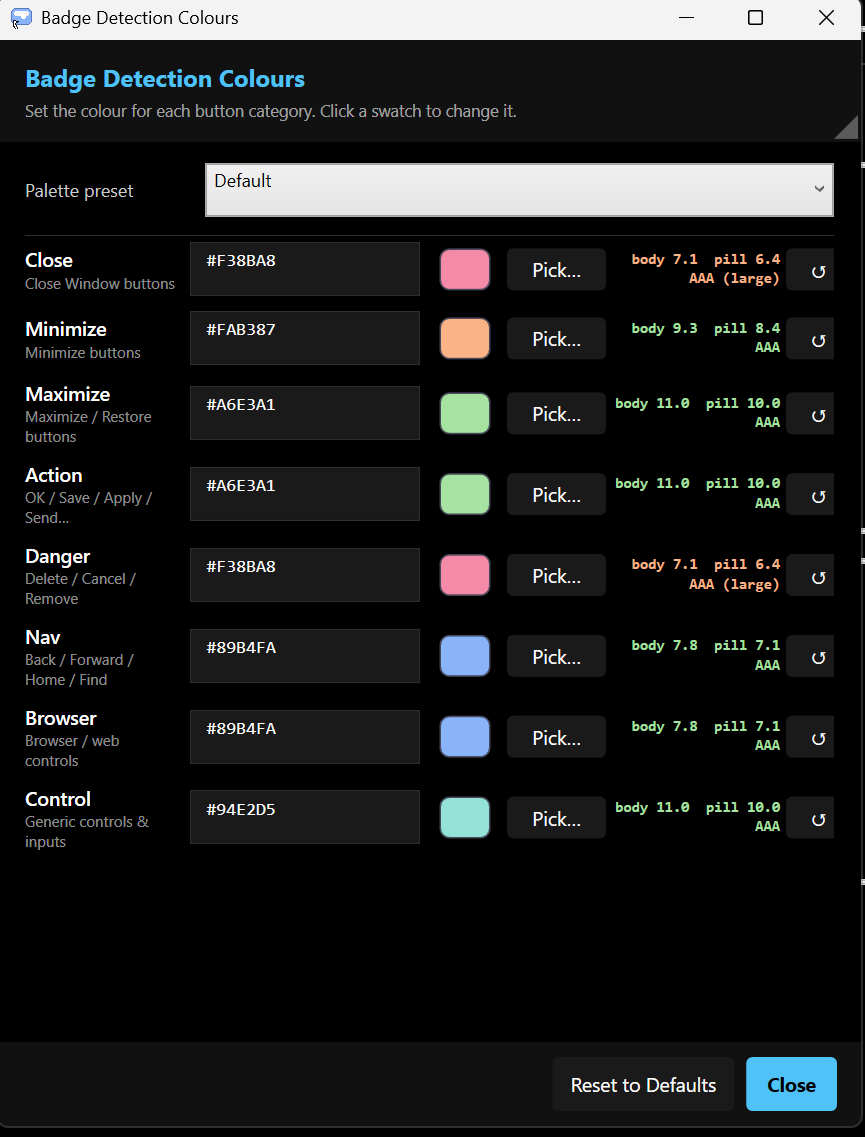Badge Detection Colours