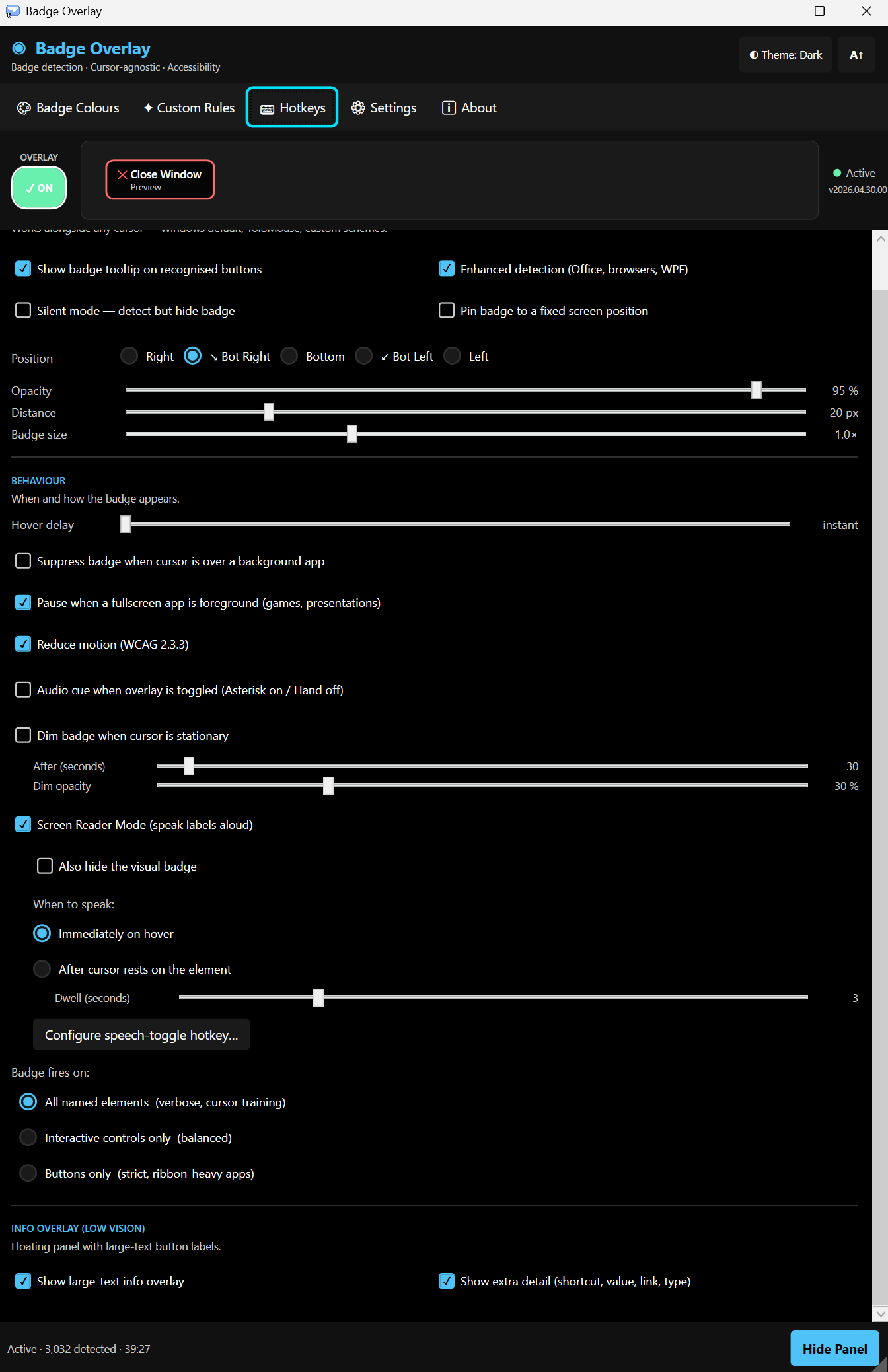 Badge Overlay main interface