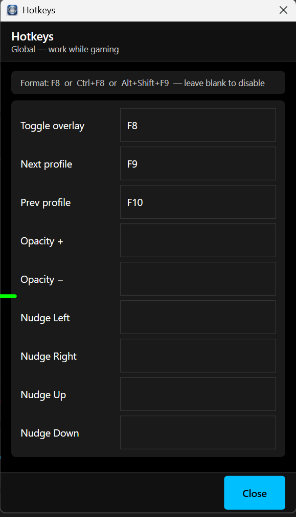 Hotkeys panel