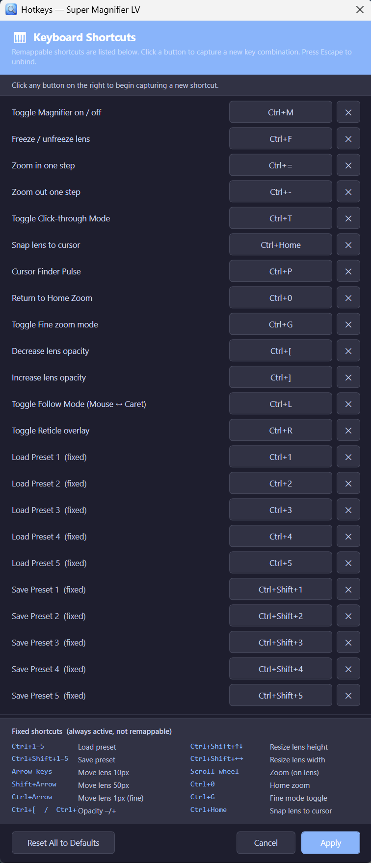 Hotkey configuration